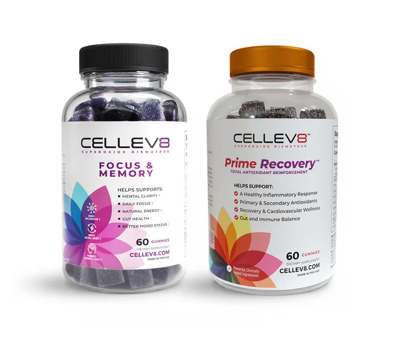 Cellev8 Brain & Body Bundle featuring Focus & Memory and Prime Recovery gummies