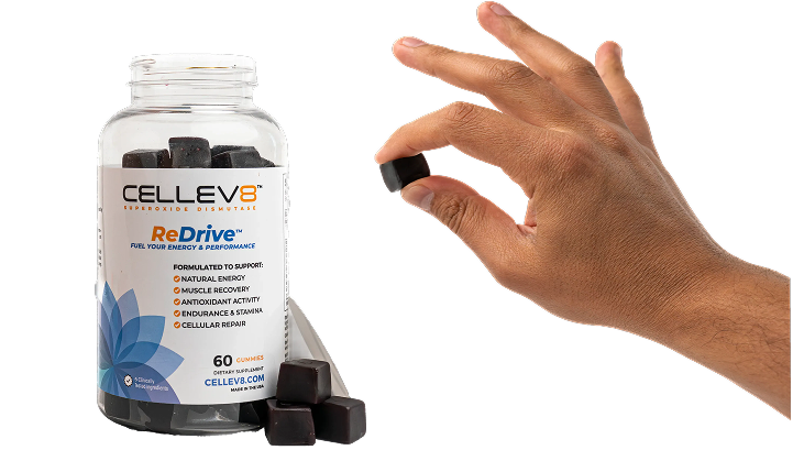 Hand holding Cellev8 ReDrive Gummies
